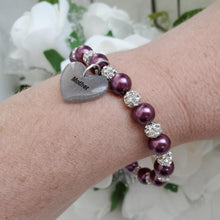 Load image into Gallery viewer, Handmade Mother pearl and pave crystal rhinestone charm bracelet - burgundy red or custom color - Mother Pearl Bracelet - Mother Bracelet - Bracelets