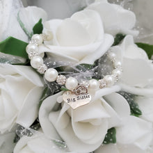 Load image into Gallery viewer, Handmade sister pearl crystal charm bracelet, ivory or custom color - Big Sister Present - Big Sister Gift - Sister Gift