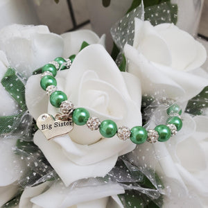 Handmade sister pearl crystal charm bracelet, green or custom color - Big Sister Present - Big Sister Gift - Sister Gift