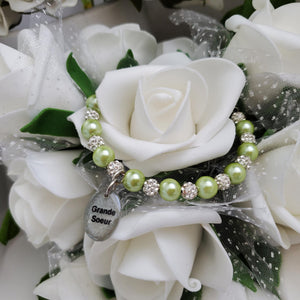Handmade sister pearl crystal charm bracelet, light green or custom color - Big Sister Present - Big Sister Gift - Sister Gift