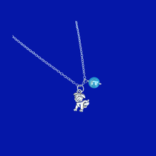 Load image into Gallery viewer, Puppy Dog Pearl Charm Drop Necklace, aquamarine blue or custom color