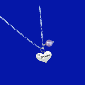 Bride Necklace - Bride Gift - Bride Jewelry, bride pearl drop charm necklace, lavender purple or custom color