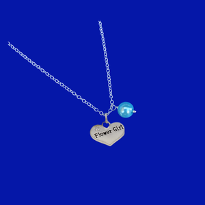 Flower Girl Gift - Flower Girl Invitation Ideas - handmade flower girl pearl drop charm necklace, aquamarine blue or custom color