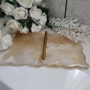 A gorgeous white and gold marbling effect decorative resin tray. - Decorative Tray - White And Gold Decor - Resin Tray