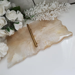 A gorgeous white and gold marbling effect decorative resin tray. - Decorative Tray - White And Gold Decor - Resin Tray