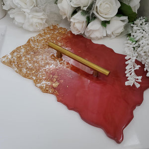 Handmade red and gold leaf resin tray - Decorative Tray - Resin Tray - Red And Gold Decor