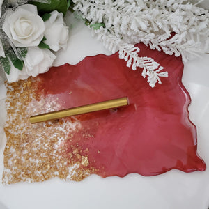 Handmade red and gold leaf resin tray - Decorative Tray - Resin Tray - Red And Gold Decor