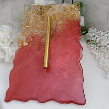 Load image into Gallery viewer, Handmade red and gold leaf resin tray - Decorative Tray - Resin Tray - Red And Gold Decor