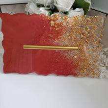 Load image into Gallery viewer, Handmade red and gold leaf resin tray - Decorative Tray - Resin Tray - Red And Gold Decor