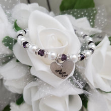 Load image into Gallery viewer, Handmade pearl and crystal charm bracelet for a best mom ever - white and purple - #1 Mom Bracelet - Mom Bracelet - Gifts For Mom