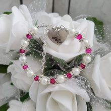 Load image into Gallery viewer, Handmade pearl and crystal charm bracelet for a best mom ever - white and rose red - #1 Mom Bracelet - Mom Bracelet - Gifts For Mom