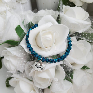 Handmade pave crystal rhinestone Auntie charm bracelet - light sapphire or custom color - Gift For Your Aunt - Aunt Bracelet - Aunt Gift Ideas