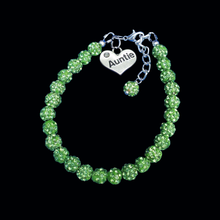 Load image into Gallery viewer, Handmade pave crystal rhinestone Auntie charm bracelet - peridot (green) or custom color - Gift For Your Aunt - Aunt Bracelet - Aunt Gift Ideas