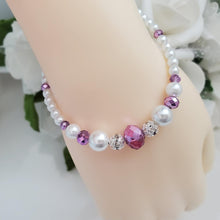 Load image into Gallery viewer, Handmade pearl and crystal bracelet - white and light purple or custom color - Bracelet - Pearl Bracelet - Gift For Her - Bridal Gift