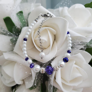 Handmade pearl and crystal bracelet - white and deep blue or custom color - Bracelet - Pearl Bracelet - Gift For Her - Bridal Gift