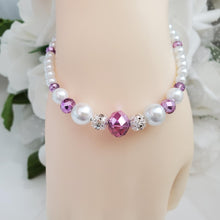 Load image into Gallery viewer, Handmade pearl and crystal bracelet - white and light purple or custom color - Bracelet - Pearl Bracelet - Gift For Her - Bridal Gift