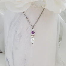 Load image into Gallery viewer, Handmade pearl and crystal pendant drop necklace,  light purple and white or custom color - Necklaces - Teardrop Necklace - Pendant - bridal gifts