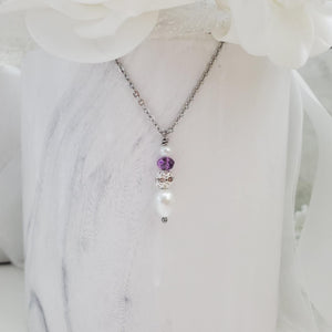 Handmade pearl and crystal pendant drop necklace,  light purple and white or custom color - Necklaces - Teardrop Necklace - Pendant - bridal gifts