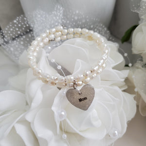 Handmade fresh water pearl expandable, multi-layer, wrap charm bracelet for Mom - #1 Mom Bracelet - Gift For Mom - #1 Mom Gifts