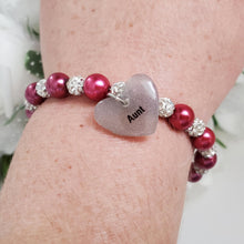 Load image into Gallery viewer, Handmade pearl and pave crystal rhinestone aunt charm bracelet, dark pink or custom color - Aunt Gift - Aunt Bracelet - Aunt To Be Gift