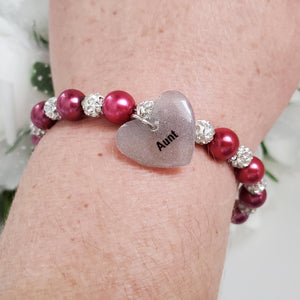 Handmade pearl and pave crystal rhinestone aunt charm bracelet, dark pink or custom color - Aunt Gift - Aunt Bracelet - Aunt To Be Gift