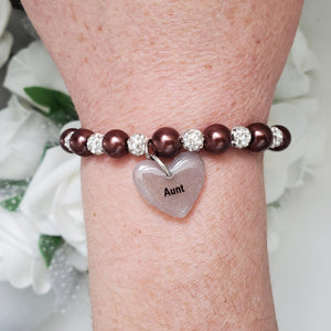 Handmade pearl and pave crystal rhinestone aunt charm bracelet, chocolate brown or custom color - Auntie Gift - Auntie Present - Auntie Gift Ideas