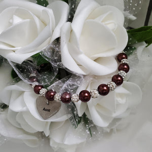 Handmade pearl and pave crystal rhinestone aunt charm bracelet, chocolate brown or custom color - Aunt Gift - Aunt Bracelet - Aunt To Be Gift
