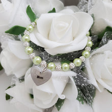 Load image into Gallery viewer, Handmade pearl and pave crystal rhinestone charm bracelet for mom - light green or custom color - #1 Mom Bracelet - #1 Mom Gift - Mom Bracelet