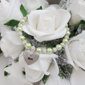 Handmade pearl and pave crystal rhinestone charm bracelet for mom - light green or custom color - #1 Mom Bracelet - #1 Mom Gift - Mom Bracelet