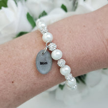 Load image into Gallery viewer, Handmade pearl and pave crystal rhinestone charm bracelet for mom - ivory or custom color - #1 Mom Bracelet - #1 Mom Gift - Mom Bracelet