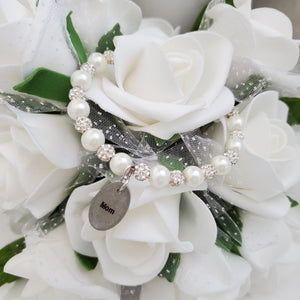 Handmade pearl and pave crystal rhinestone charm bracelet for mom - ivory or custom color - #1 Mom Bracelet - #1 Mom Gift - Mom Bracelet
