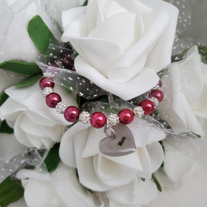 Handmade pearl and pave crystal rhinestone charm bracelet for mom - dark pink or custom color - #1 Mom Bracelet - #1 Mom Gift - Mom Bracelet