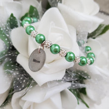 Load image into Gallery viewer, Handmade pearl and pave crystal rhinestone charm bracelet for mom - green or custom color - #1 Mom Bracelet - #1 Mom Gift - Mom Bracelet