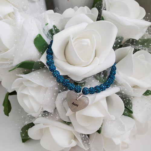 Handmade pave crystal rhinestone Aunt charm bracelet - light sapphire or custom color - Gift For Your Aunt - Aunt Bracelet - Aunt Gift Ideas
