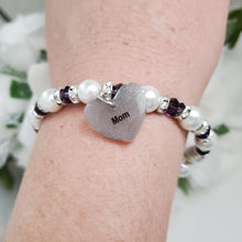 Load image into Gallery viewer, Handmade pearl and crystal charm bracelet for mom - white and purple - #1 Mom Bracelet - Mom Bracelet - Gifts For Mom