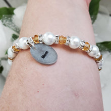 Load image into Gallery viewer, Handmade pearl and crystal charm bracelet for Mom - white and amber - #1 Mom Bracelet - Mom Bracelet - Gifts For Mom