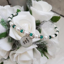 Load image into Gallery viewer, Handmade pearl and crystal charm bracelet for a world&#39;s best mom - white and whole green - #1 Mom Bracelet - Mom Bracelet - Gifts For Mom