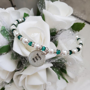 Handmade pearl and crystal charm bracelet for a world's best mom - white and whole green - #1 Mom Bracelet - Mom Bracelet - Gifts For Mom