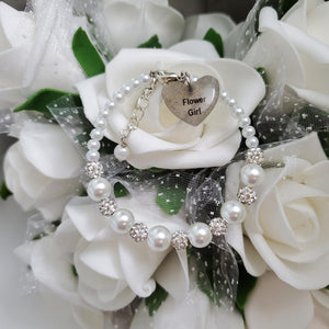 Handmade pearl and pave crystal rhinestone flower girl charm bracelet - white or custom color - Bridesmaid Bracelet-Bridal Bracelets-Bridesmaid Jewelry