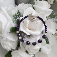 Load image into Gallery viewer, Handmade pearl and pave crystal rhinestone flower girl charm bracelet - dark purple or custom color - Bridesmaid Bracelet-Bridal Bracelets-Bridesmaid Jewelry