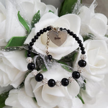 Load image into Gallery viewer, Handmade pearl and pave crystal rhinestone bride charm bracelet - black or custom color - Bridesmaid Bracelet-Bridal Bracelets-Bridesmaid Jewelry