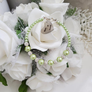 Handmade pearl and pave crystal rhinestone maid of honor charm bracelet - light green or custom color - Maid of Honor Bracelet - Bridal Party Jewelry