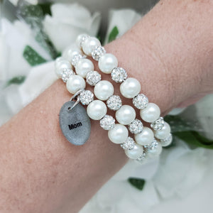 A handmade pearl and pave crystal expandable, multi-layer, wrap charm bracelet for mom - ivory or custom color - #1 Mom Gifts - #1 Mom Bracelet - Mom Gift Ideas