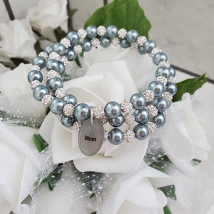 A handmade pearl and pave crystal expandable, multi-layer, wrap charm bracelet for mom - dark grey or custom color - #1 Mom Gifts - #1 Mom Bracelet - Mom Gift Ideas