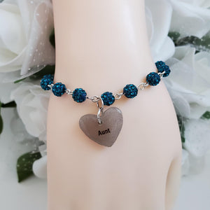 Handmade pave crystal rhinestone charm bracelet for your Aunt - light sapphire or custom color - Aunt Gift Ideas - Auntie Bracelet - Aunt Bracelet