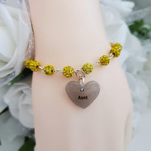 Load image into Gallery viewer, Handmade pave crystal rhinestone charm bracelet for your Aunt - citrine or custom color - Aunt Gift Ideas - Auntie Bracelet - Aunt Bracelet