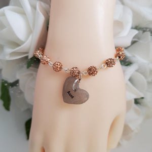 Handmade pave crystal rhinestone charm bracelet for your Aunt - champagne or custom color - Aunt Gift Ideas - Auntie Bracelet - Aunt Bracelet
