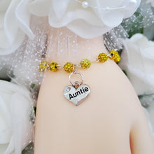 Load image into Gallery viewer, Handmade pave crystal rhinestone charm bracelet for Auntie - citrine or custom color - Aunt Gift Ideas - Auntie Bracelet - Aunt Bracelet