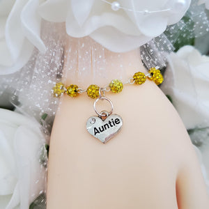 Handmade pave crystal rhinestone charm bracelet for Auntie - citrine or custom color - Aunt Gift Ideas - Auntie Bracelet - Aunt Bracelet