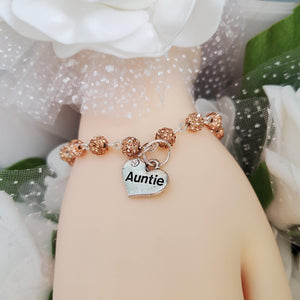 Handmade pave crystal rhinestone charm bracelet for Auntie - champagne or custom color - Aunt Gift Ideas - Auntie Bracelet - Aunt Bracelet